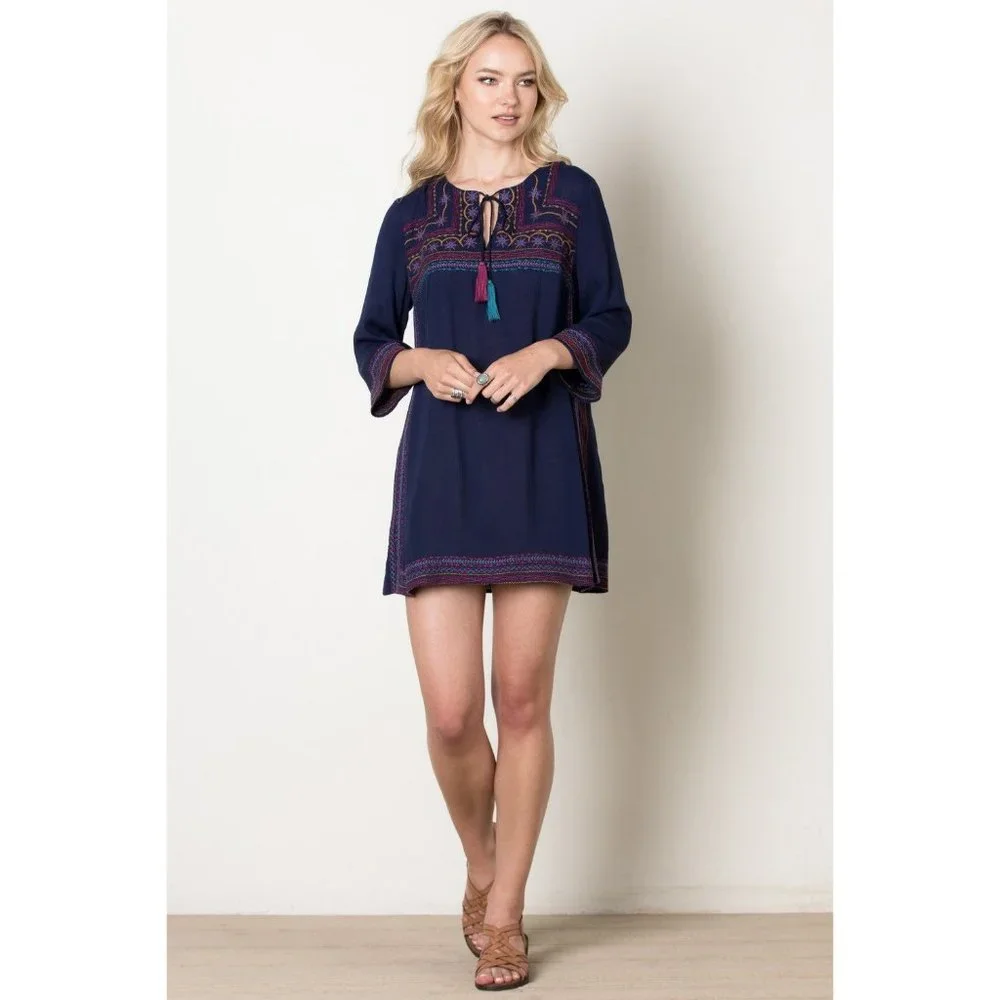 THML Embroidered Shift Dress, Navy - Picture 1 of 7